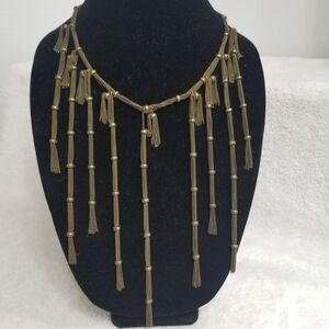 Adia Kibur Brass Choker Bib Tassel  Necklace